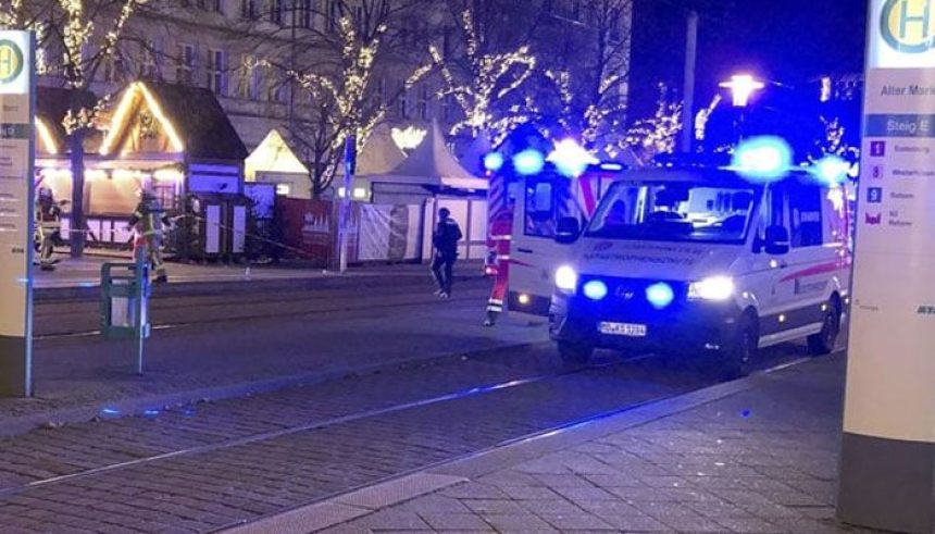 An ambulance is seen heading towards mishap site in Magdeburg on December 20, 2024.  — X/BelTel