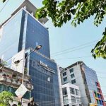 A general view shows the Somoy Television office inside the building (C) in Dhaka on December 23, 2024. — AFP