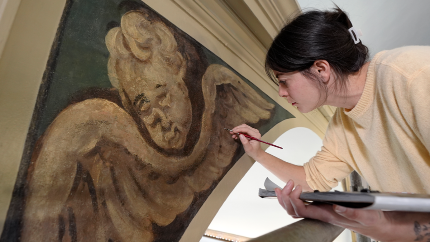 Conservator Corrine Long restores nearly 300-year-old painted angels on walls of Old North Church