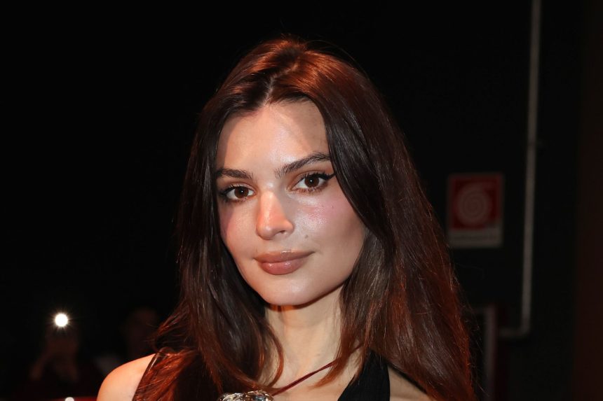 Emily Ratajkowski Wore a Plunging Slinky LBD for Christmas