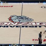 Gonzaga logo on court