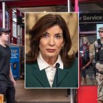 Split image of subway, Hochul