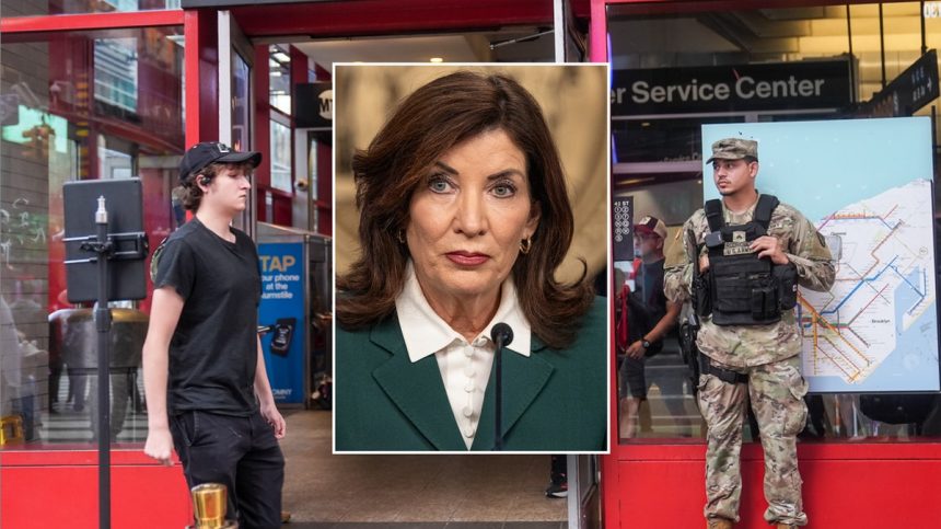 Split image of subway, Hochul