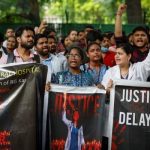 Doctors shout slogans during a protest demanding justice following the rape and murder of a trainee medic at a hospital in Kolkata, in New Delhi, India on August 19, 2024. — Reuters