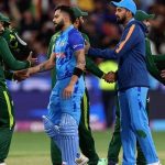 Pakistani and Indian players shake hands after the ICC mens Twenty20 World Cup 2022 cricket match at Melbourne Cricket Ground in Melbourne on October 23, 2022. — AFP