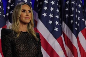 Lara Trump looks on at a rally at the Palm Beach County Convention Center in West Palm Beach, Florida, US, November 6, 2024. — Reuters