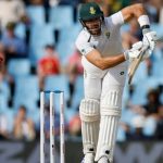 Aiden Markram reacts after being hit by a ball from delivery of Mohammad Abbas (unseen) during the first day of the first Test match between South Africa and Pakistan at SuperSport Park in Centurion on December 26, 2024. —AFP