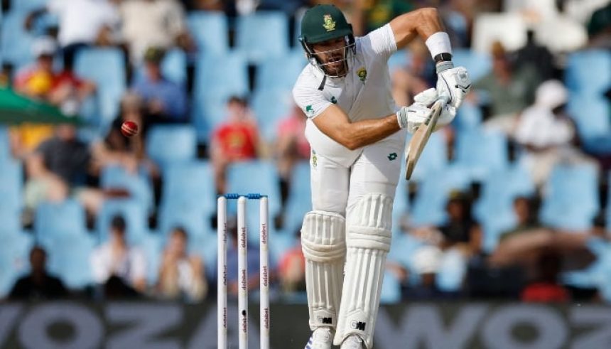 Aiden Markram reacts after being hit by a ball from delivery of Mohammad Abbas (unseen) during the first day of the first Test match between South Africa and Pakistan at SuperSport Park in Centurion on December 26, 2024. —AFP