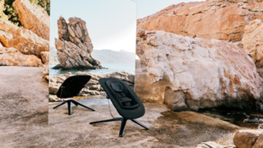 Baby seat in a rocky landscape