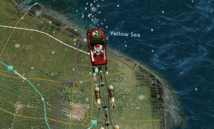 Santa travels over the Yellow Sea