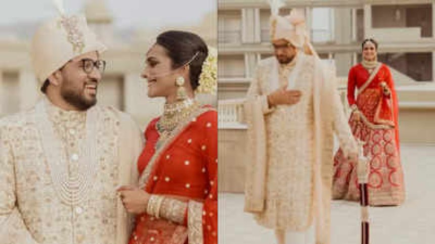 PV Sindhu shines as gorgeous Sabyasachi bride in a crimson lehenga