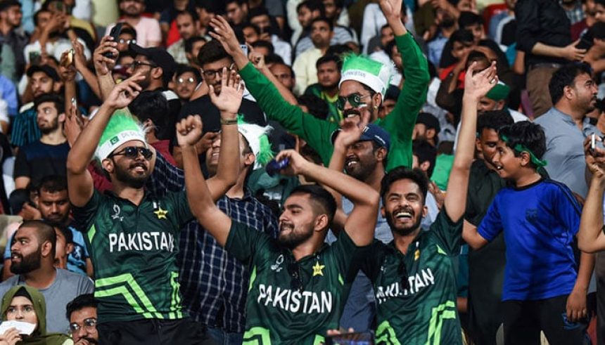 Pakistans fans cheer during the Asia Cup 2023 one-day international (ODI) cricket match between Pakistan and Bangladesh at the Gaddafi Stadium in Lahore on September 6, 2023. — AFP