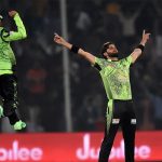 Lahore Qalandars Shaheeh Shah Afridi celebrates a wicket during a Pakistan Super League match in this undated photo. — AFP