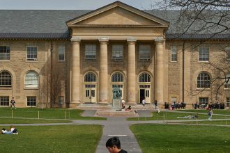 Cornell campus buildings and courtyard