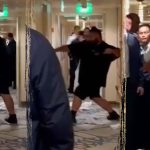 Michael Virgil kicks cruise ship door