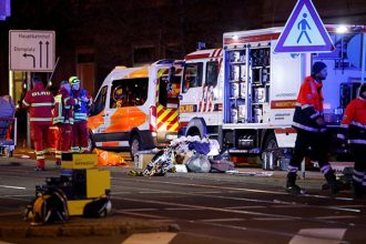 Emergency personnel work at a Christmas market after a car drove into a group of people, according to local media, in Magdeburg, Germany, December 21, 2024. — Reuters