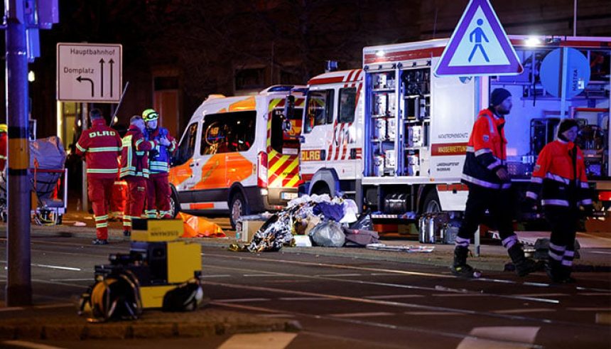 Emergency personnel work at a Christmas market after a car drove into a group of people, according to local media, in Magdeburg, Germany, December 21, 2024. — Reuters