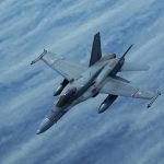 U.S. Navy F/A-18 Superhornet aircraft high in the sky