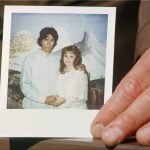 A wedding photograph is displayed to the media of the "Night Stalker" Richard Ramirez and his new bride Doreen Lioy