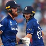 Englands Ben Stokes (left) and Joe Root in action during a match against Pakistan in the 2023 ICC World in Kolkata. — Reuters