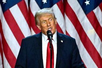 Former US President Donald Trump speaks during an election night event at the West Palm Beach Convention Centre in West Palm Beach, Florida, on November 6, 2024. — AFP