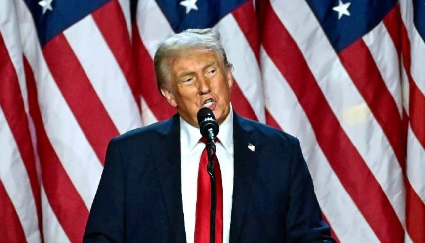 Former US President Donald Trump speaks during an election night event at the West Palm Beach Convention Centre in West Palm Beach, Florida, on November 6, 2024. — AFP