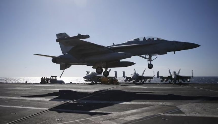 A US Navy F/A-18 Super Hornet fighter lands on the deck of the USS Ronald Reagan, a Nimitz-class nuclear-powered super carrier, during a joint naval drill between South Korea and the US, in the West Sea, South Korea, October 29, 2015. — Reuters