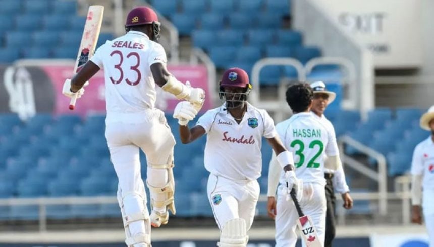 West Indian players react during a Test match against Pakistan. — AFP/File