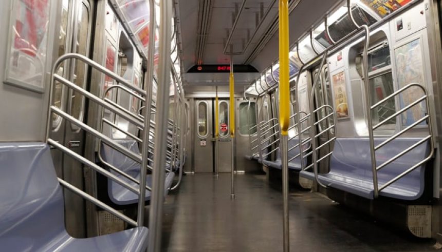 An empty subway car is seen during the morning rush in New York City, US, March 19, 2020. — Reuters