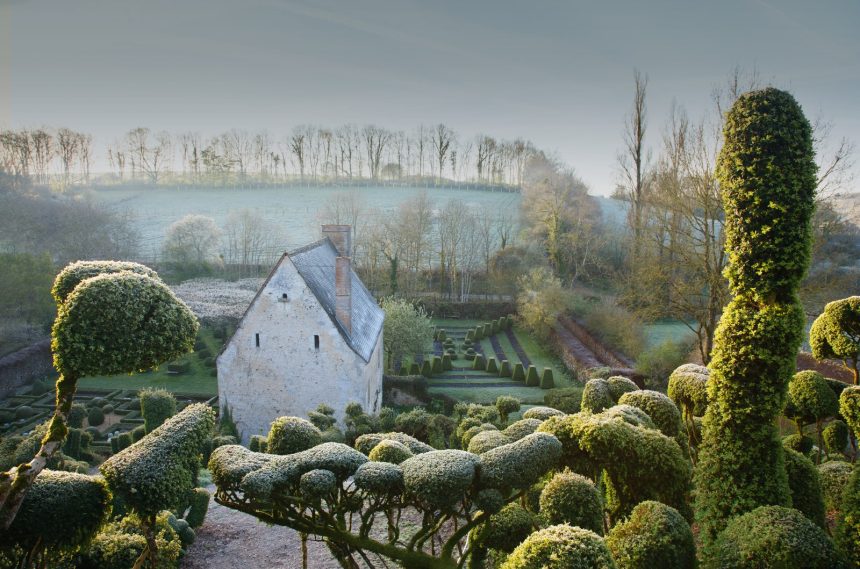 The design of the hortus conclusus that wraps round the priory can be seen from the vantage point of the steep slope...