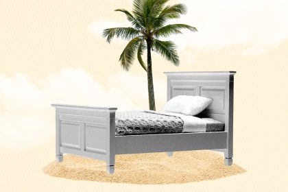 a conceptual image of a bed on the beach