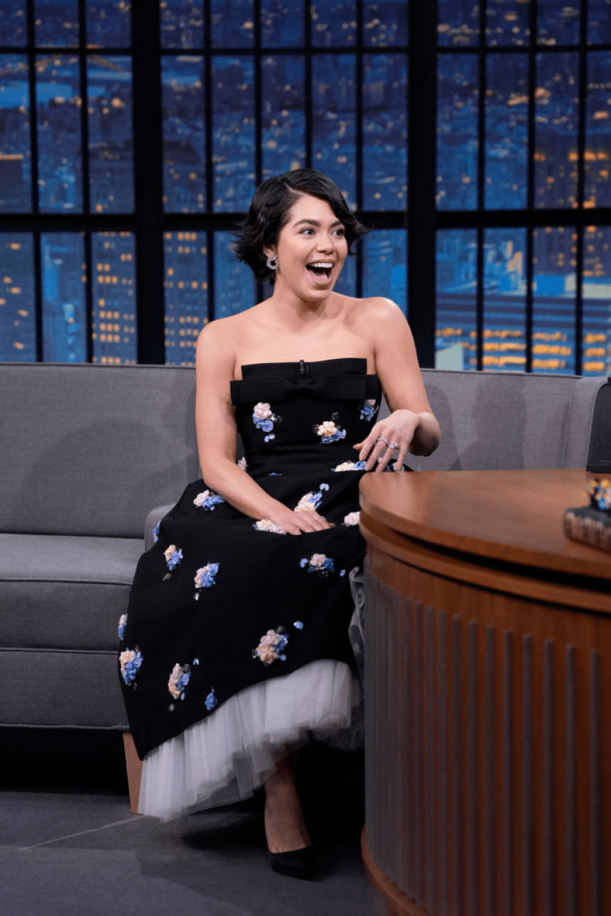 Actress Auli'i Cravalho during an interview with host Seth Meyers on January 9, 2025