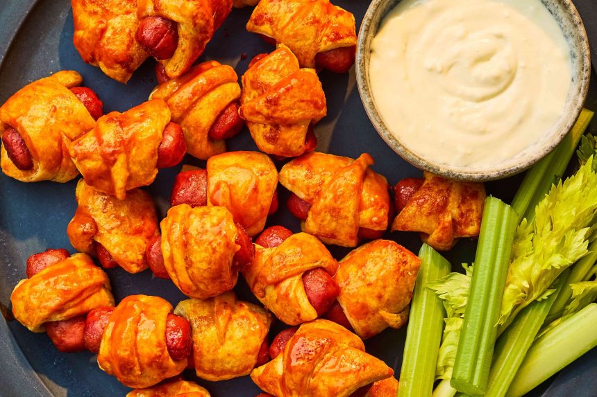 Buffalo Pigs in a Blanket With Blue Cheese Dressing Is an Automatic Touchdown