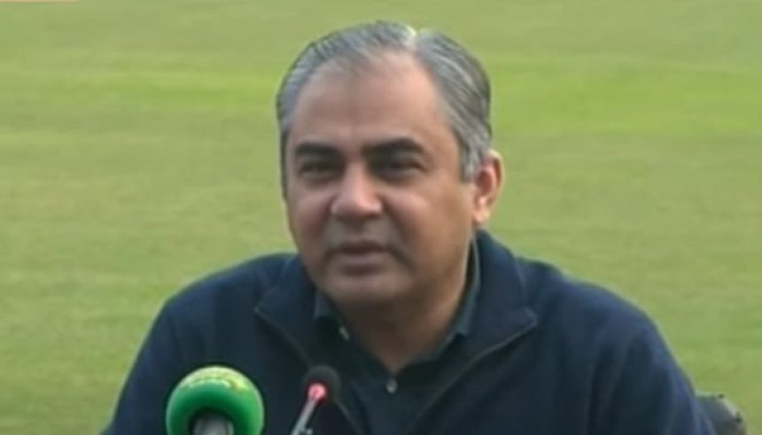 Chairman Pakistan Cricket Board (PCB) Mohsin Naqvi addressing the media gathered at the Gaddafi Stadium Lahore on January 31, 2025. — Screengrab via Geo News