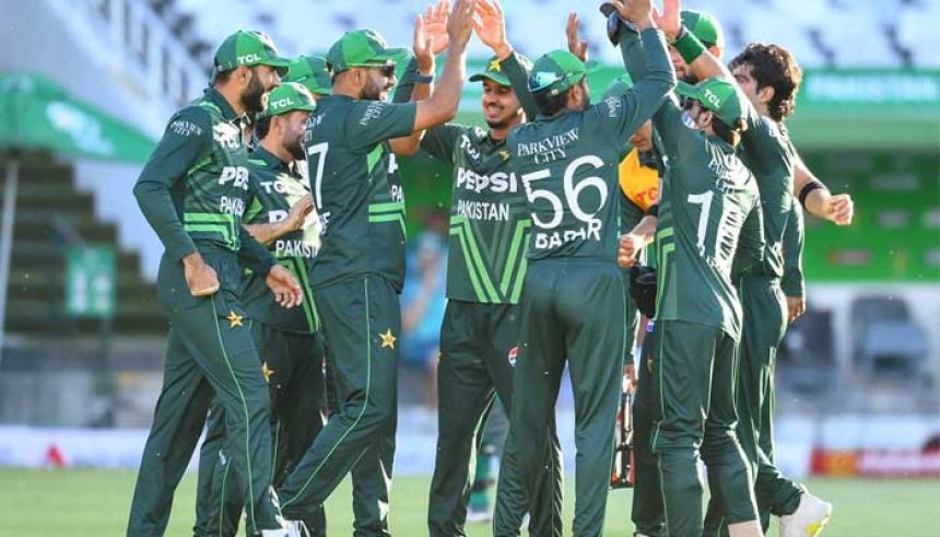 Pakistani players celebrating wicket during second one-day international between Pakistan and South Africa, Cape Town, South Africa. — December 19, 2024.