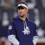 Dallas Cowboys offensive coordinator Brian Schottenheimer looks on prior to the game against the New York Giants at AT&T Stadium on November 28, 2024 in Arlington, Texas. 