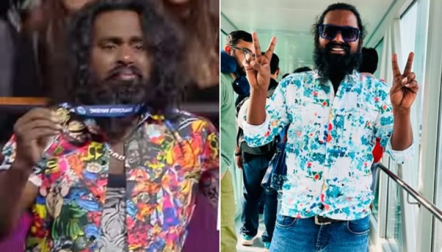 Kranthi Kumar Panikera posing with his Guinness World Record medal (L) and posing at an airport. — Instagram/@guinnessworldrecords/@kranthidrillman