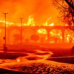 The Pasadena Jewish Temple  Center burns during the Eaton fire in Pasadena California on January 7 2025