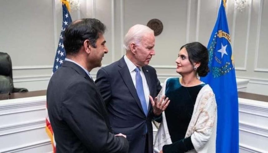 Democratic Nevada Representative Hanadi Nadeem gestures as outgoing US President Joe Biden looks on in this undated photo. — Hanadinadeem.com