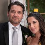 Dominic Zamprogna and Kelly Monaco smiling on the set of General Hospital