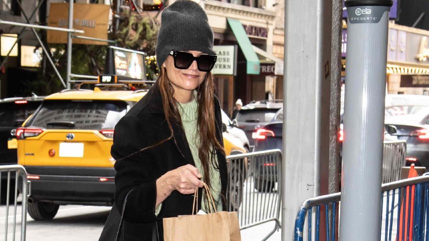 Katie Holmes Swapped Her Winter Neutrals for a Spring-Ready Mint Green Sweater and Jeans