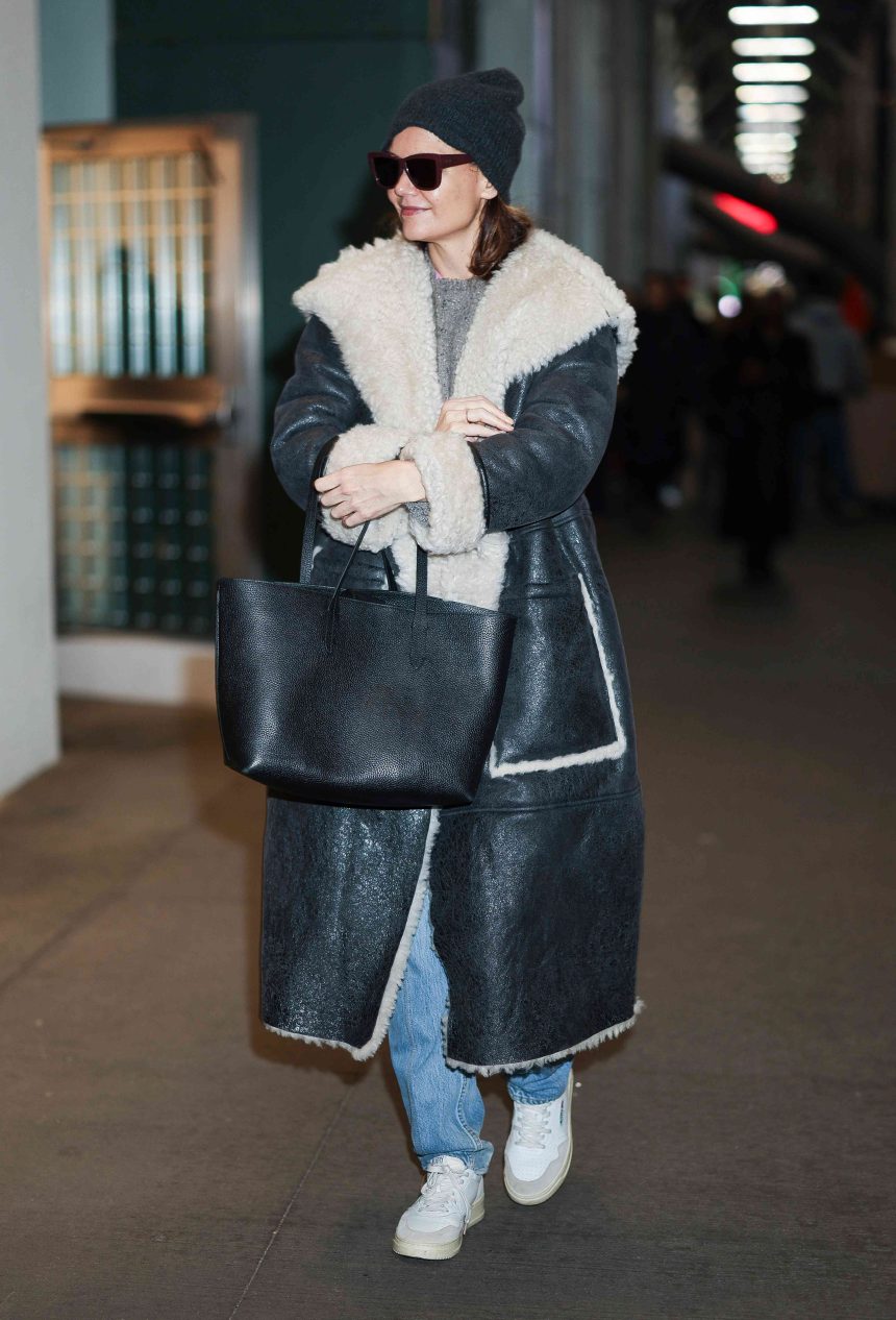 Katie Holmes Wore the Most Extra Coat With the Timeless Bag Amal Clooney Carries