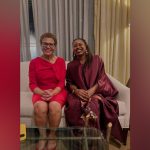 Los Angeles Mayor Karen Bass smiles for a photo while attending an embassy cocktail party