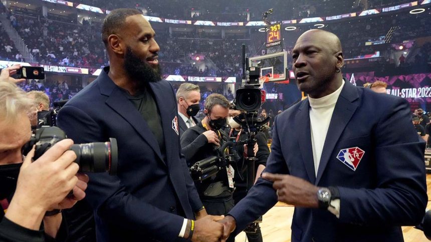 LeBron James and Michael Jordan shake hands