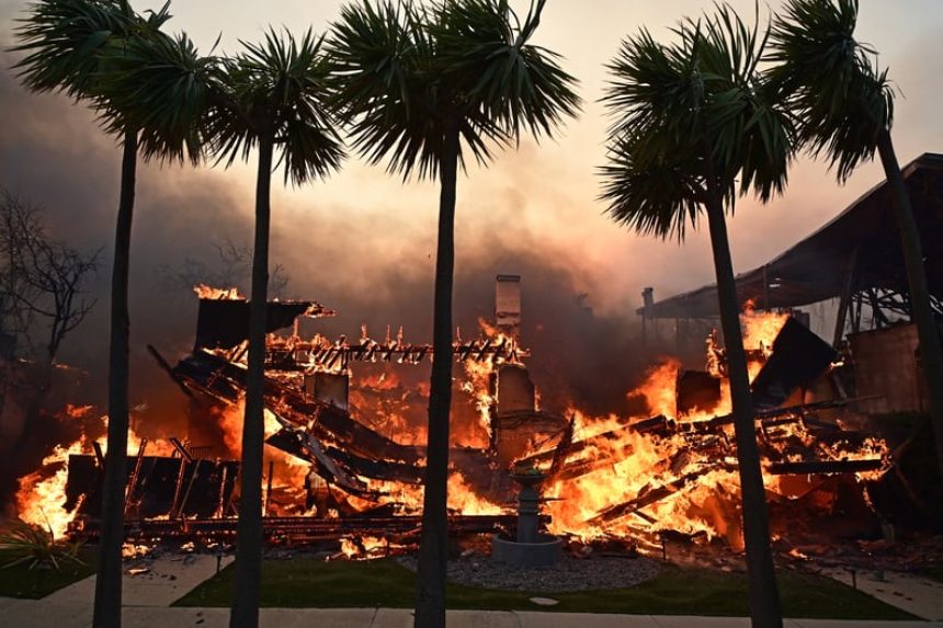 A home burns during the Palisades Fire in Pacific Palisades, California, on January 8, 2025.