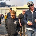 Los Angeles Mayor Karen Bass chats with California Gov. Gavin Newsom