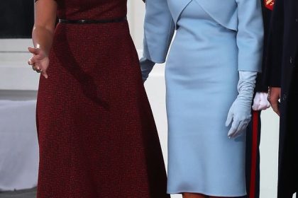 First lady Michelle Obama (L), greets Melania Trump after she and her husband president-elect Donald Trump arrived at the White House on January 20, 2017