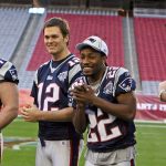 Asante Samuel, Tom Brady and other Patriots players at a media day