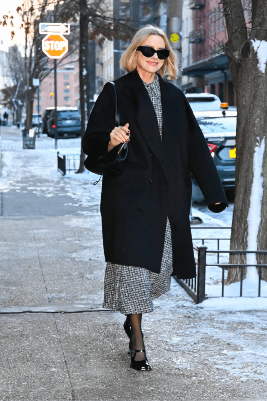 Naomi Watts tweed dress NYC