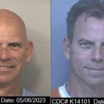 A bald Lyle smiles and Erik Menendez smirks in mugshots taken in 2023